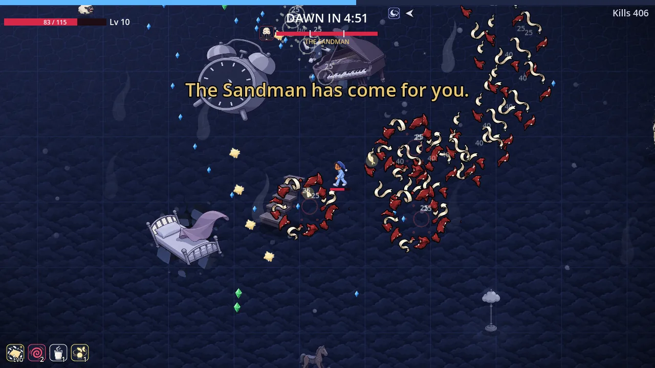 Swirling bone-white and crimson swarms around the player and the message: The Sandman has come for you