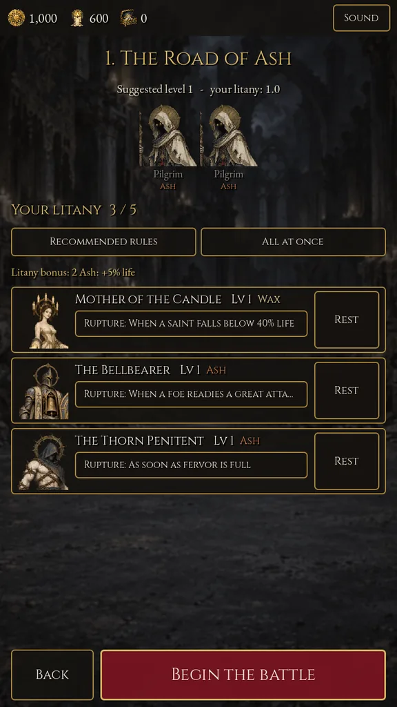 Setting the rupture rules for each saint before a battle